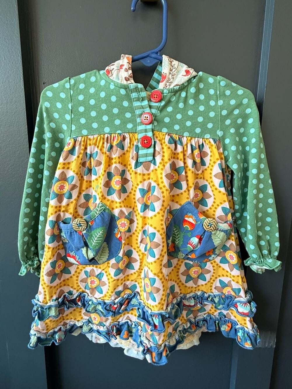 Matilda Jane Once Upon A Time Hooded Dress Floral Polka Dot Size 12-18m